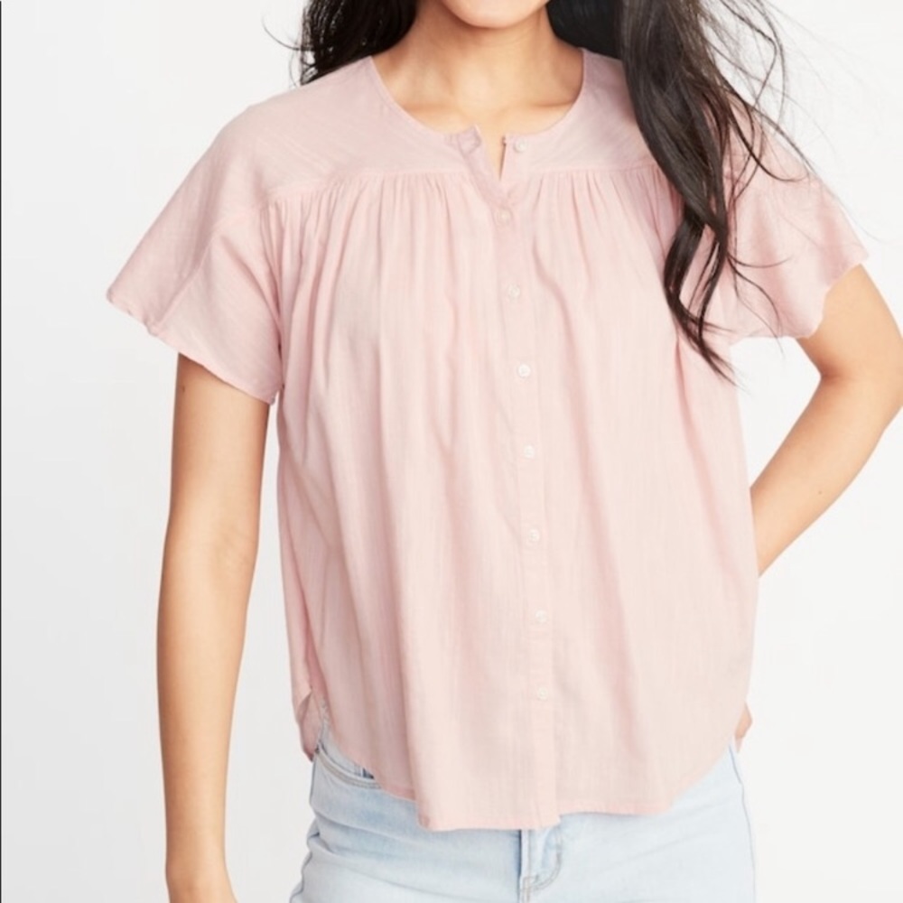 NWOT Old Navy Pink Shirred Button-Front Blouse